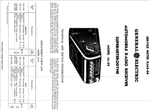 JA-64 ; General Electric Co. (ID = 1130825) Car Radio