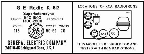 K-52 ; General Electric Co. (ID = 3044861) Radio