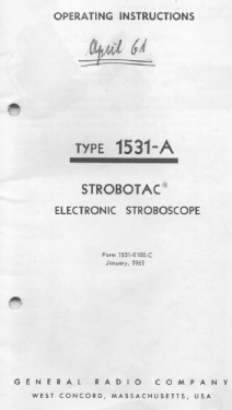 Strobotac Electronic Stroboscope Type 1531-A; General Radio (ID = 2919407) Equipment