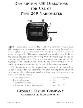 Variometer 269; General Radio (ID = 2955432) Radio part