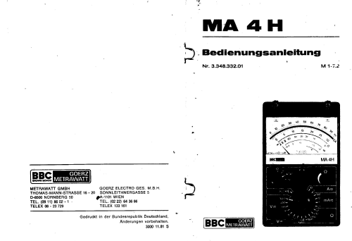 Vielfachmessgerät MA-4H; Metrawatt, BBC Goerz (ID = 1209636) Equipment