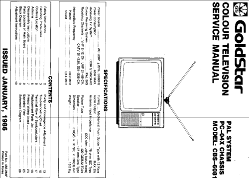 Farbfernsehgerät CBS 6081 Ch= PC-04X; Gold Star Co., Ltd., (ID = 1966215) Télévision