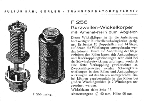 Kurzwellen-Wickelkörper F256; Görler, J. K.; (ID = 1244225) Radio part