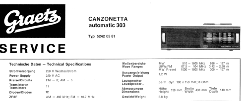 CANZONETTA automatic 303; Graetz, Altena (ID = 64194) Radio