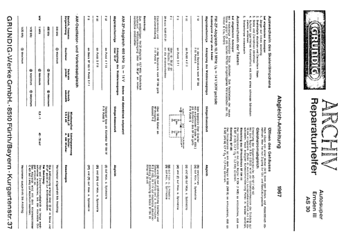 Emden III - 3 AS30 VW 111.035.103A; Grundig Radio- (ID = 2032199) Autoradio