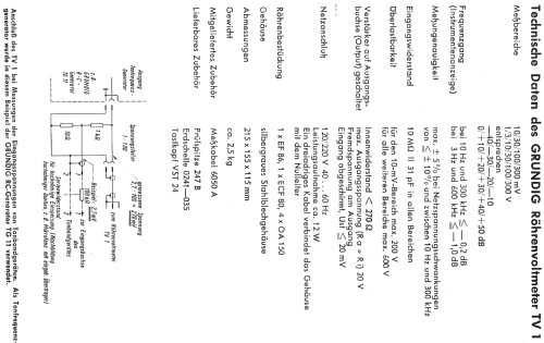 Röhrenvoltmeter TV1; Grundig Radio- (ID = 735207) Equipment