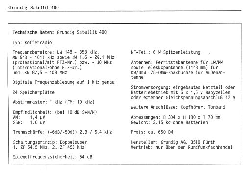 Satellit 400; Grundig Radio- (ID = 1441785) Radio