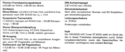 FM-AM Quartz Synthesizer Tuner ST-6500; Grundig Radio- (ID = 1043052) Radio