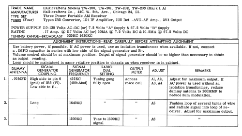 TW-200 Ch= Mark 1; Hallicrafters, The; (ID = 1724449) Radio