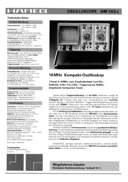 Oscilloscope HM 103-2; HAMEG GmbH, (ID = 3056335) Equipment