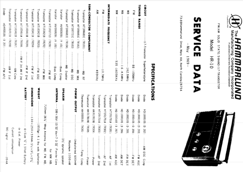 HR-10 Weather-Sentry ; Hammarlund Mfg. Co. (ID = 1027551) Radio