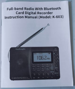 FM Stereo AM/SW PLL Radio MP3 BT REC Player K-603 K603BT-W; Hanrongda Electronic (ID = 3070485) Radio