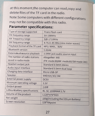 FM Stereo AM/SW PLL Radio MP3 BT REC Player K-603 K603BT-W; Hanrongda Electronic (ID = 3070486) Radio