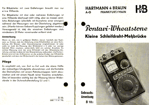 Pontavi-Wheatstone Kleine Schleifdraht-Meßbrücke; Hartmann & Braun AG; (ID = 1449868) Equipment