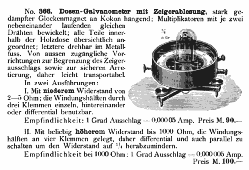 Dosen-Galvanometer - Zeigergalvanometer - Horizontalgalvanometer No. 366; Hartmann & Braun AG; (ID = 2660605) Equipment