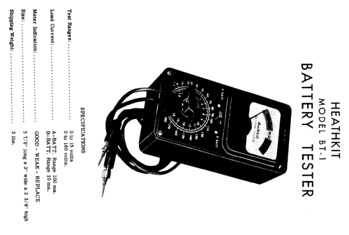 Battery Tester BT-1; Heathkit Brand, (ID = 758896) Equipment