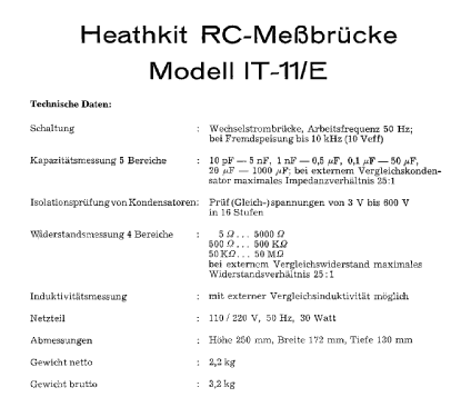 Capacitor Checker IT-11/E; Heathkit Brand, (ID = 542319) Equipment