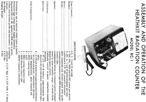 Radiation Counter RC-1 Misc Heathkit Brand, Heath Co.; Benton Harbor ...