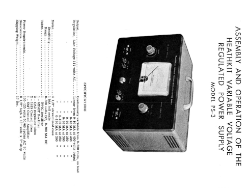 Variable Voltage Regulated Power Supply PS-3; Heathkit Brand, (ID = 1112277) Equipment