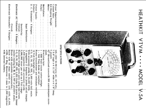 Vacuum Tube Voltmeter V-5A; Heathkit Brand, (ID = 279414) Equipment