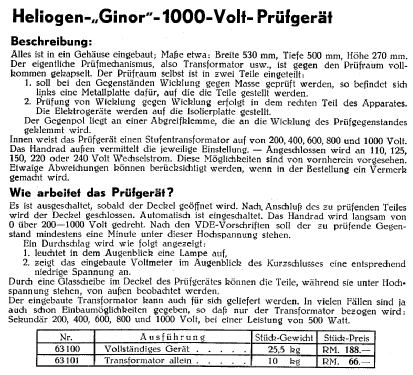 1000-Volt-Prüfgerät Ginor 63100; Heliogen, Hermann (ID = 1608770) Equipment