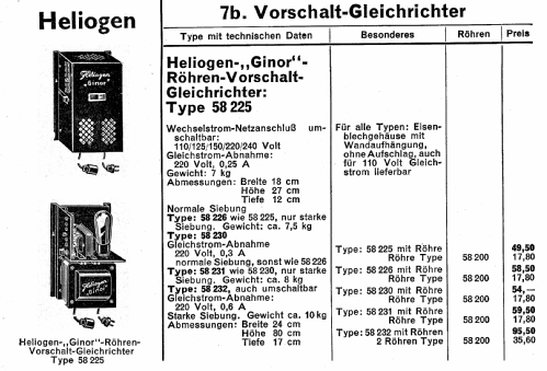 Ginor Röhren-Vorschaltgleichrichter 58231; Heliogen, Hermann (ID = 1327227) Power-S