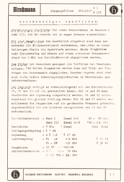 Fernseh-Frequenzumsetzer TVU 33, 31, 13 ; Hirschmann GmbH & Co (ID = 3113411) Commercial TRX