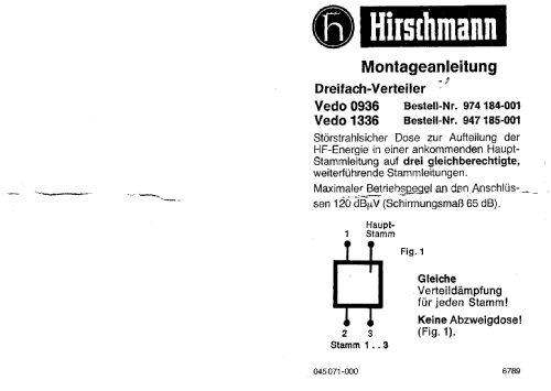 Vedo - Dreifach-Verteiler 0936; Hirschmann GmbH & Co (ID = 1762911) Diverses
