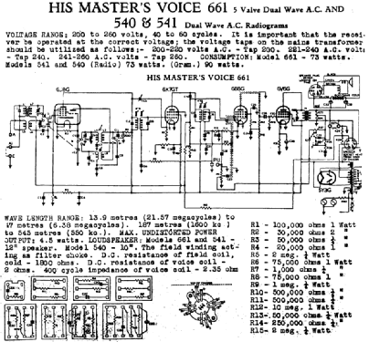 661 Ch= 531DL; His Master's Voice (ID = 1921462) Radio