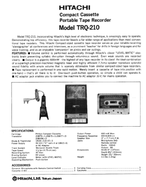 Cassette Recorder TRQ-210; Hitachi Ltd.; Tokyo (ID = 3000141) Ton-Bild