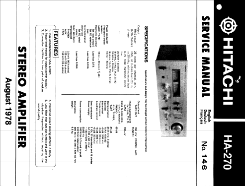 Stereo Amplifier HA-270; Hitachi Ltd.; Tokyo (ID = 1762066) Ampl/Mixer