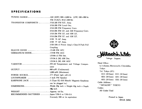 XH-1002; Hitachi Ltd.; Tokyo (ID = 2961800) Radio