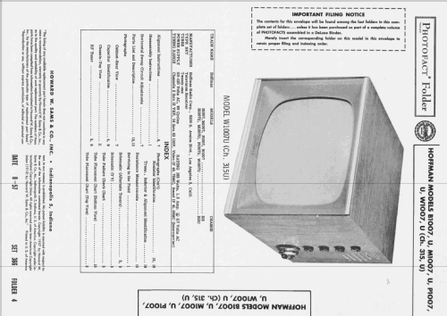 M1007U Ch= 315U; Hoffman Radio Corp.; (ID = 2415637) Television