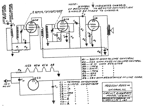 Legion Radio Hudson-Ross, Inc., build 1934, 1 schematics, 4 tubes ...