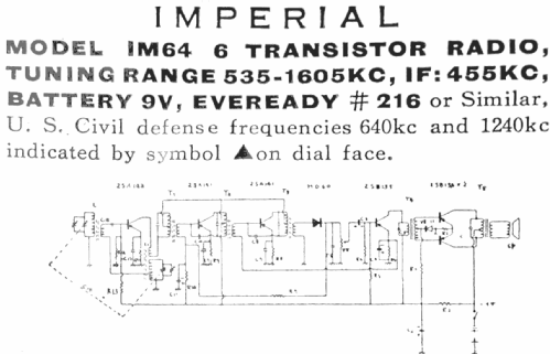 Imperial Six Transistor IM64; Unknown - CUSTOM (ID = 1524638) Radio