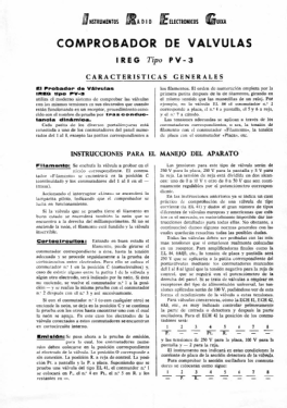 Comprobador de Válvulas a transductancia PV-3; IREG; Instrumentos (ID = 2951340) Equipment