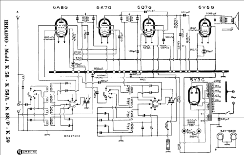 K58-L Radio Irradio; Milano, build 1951 ??, 1 schematics, 5 tubes ...