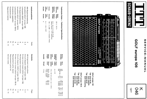 Golf Europa 108A 5213-0299; ITT Schaub-Lorenz (ID = 718088) Radio