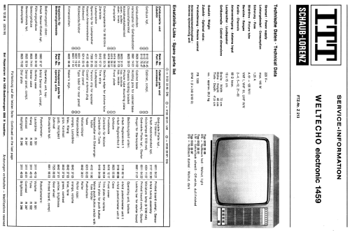 Weltecho Electronic 1459; ITT Schaub-Lorenz (ID = 523889) Televisore