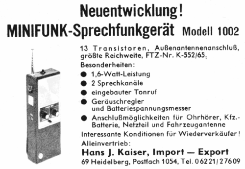 Minifunk-Sprechfunkgerät 1002; Kaiser Electronic (ID = 2529063) CB-Funk