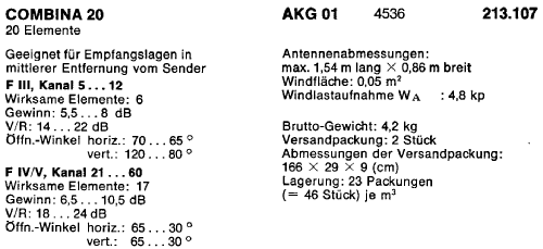 F 3 und F 4/5 Kombinations-Antenne Combina 20 AKG 01 BN 213.107; Kathrein; Rosenheim (ID = 1722010) Antenna