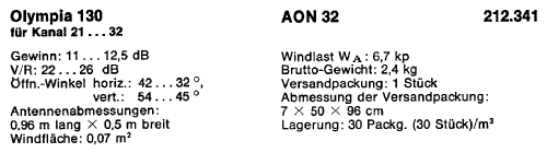 F 4/5 TV-Antenne Olympia 130 AON 32 BN 212.341; Kathrein; Rosenheim (ID = 1720600) Antena