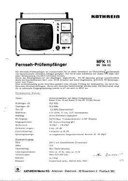 Fernseh-Prüfempfänger MFK11 ; Kathrein; Rosenheim (ID = 3074721) Equipment