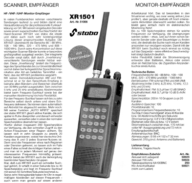 HF-/VHF-/UHF-Monitorempfänger XR 1501 Art.Nr. 51006; Stabo; Hildesheim (ID = 1760251) Radio
