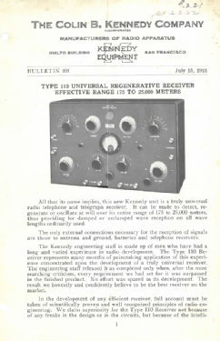 110 Universal Regenerative Receiver; Kennedy Co., Colin B (ID = 3118811) Radio