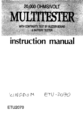 Analog Multimeter ETU-2070; Kingdom, Kwang Duk (ID = 2892437) Equipment