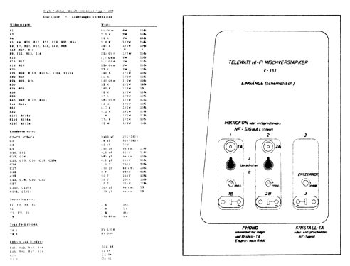 Telewatt Hi-Fi Mischverstärker V-333; Klein & Hummel; (ID = 1948259) Ampl/Mixer