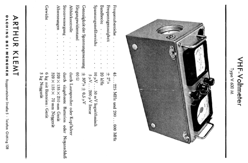 VHF-Voltmeter V600M; Klemt, Arthur; (ID = 1384737) Ausrüstung