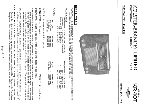 KR40T; Kolster Brandes Ltd. (ID = 1945138) Radio