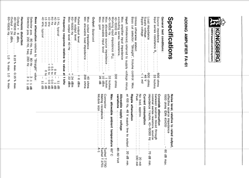 Adding Amplifier FA-61; Kongsbergs (ID = 2011735) Ampl/Mixer